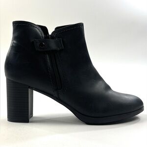 Clarks Bayla Glow Women 10 Black Leather Ankle Boots Block Heel Comfort 26175972